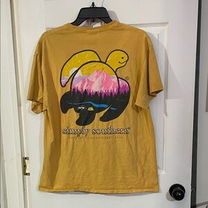 Simply Southern Mustard Graphic Tee "Adventure more worry less". size L